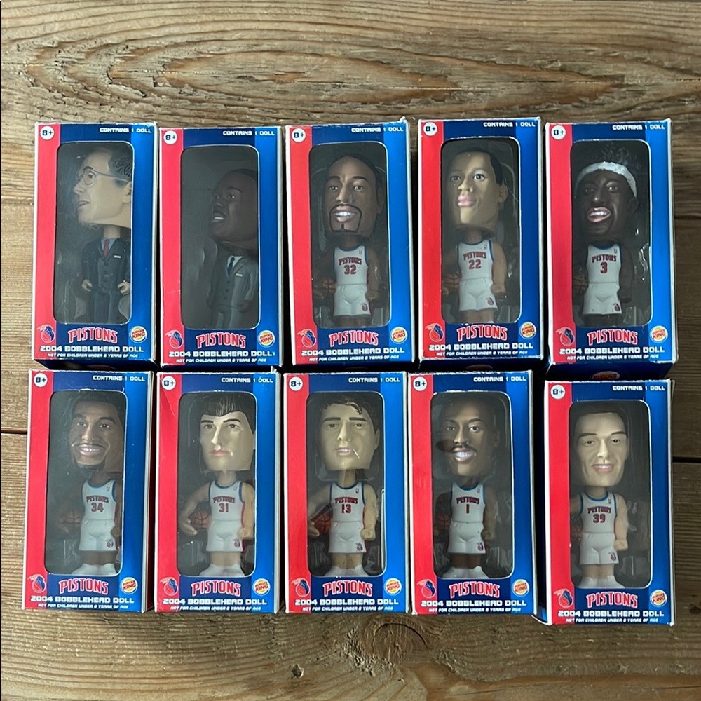 RARE Complete Set Detroit Pistons 2004 Bobblehead Dolls Burger King Promo